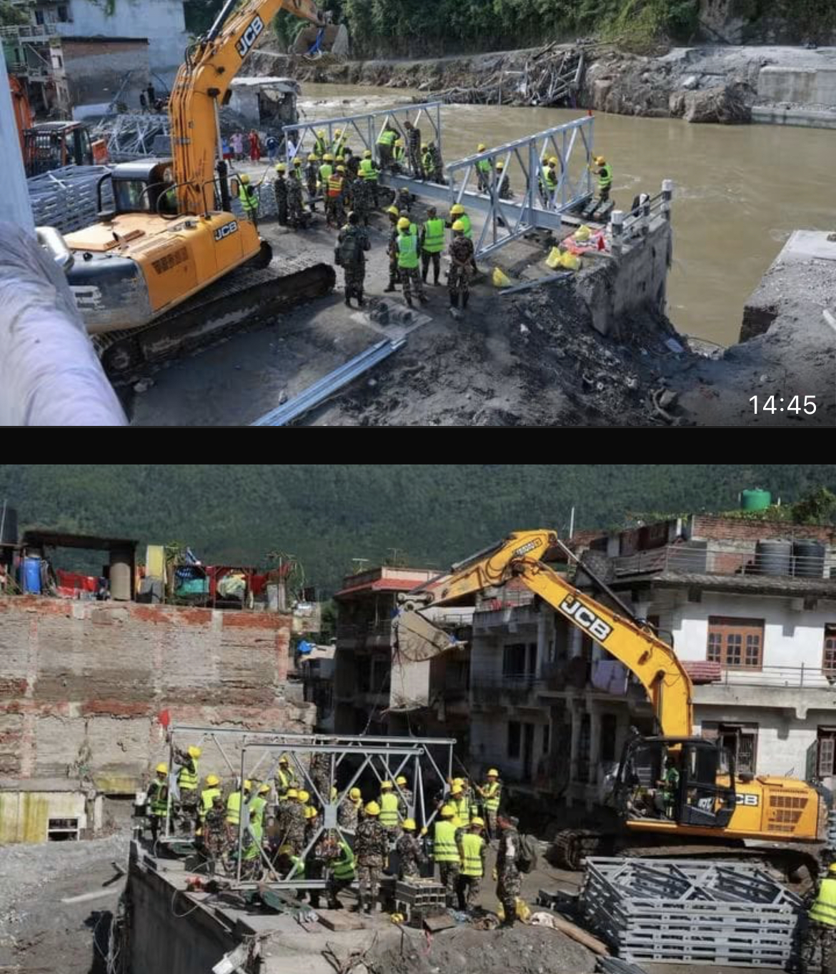 ‎सडक सञ्जालबाट टुटेको नुवाकोट विदुरस्थित तादी खोलामा तीब्र गतिमा एक्रो ब्रिज जडान गर्दै नेपाली सेना